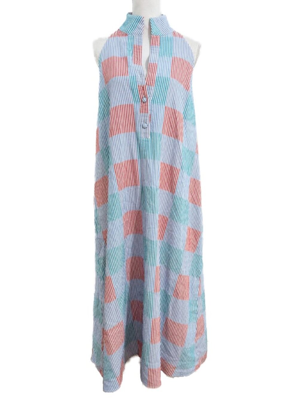 Tuckernuck Madras Jagger Patchwork Striped Checked Halter Cotton Dress